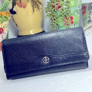 GIANI BERNINI PEBBLE TRIFOLD LEATHER RECEIPT WALLET BLACK